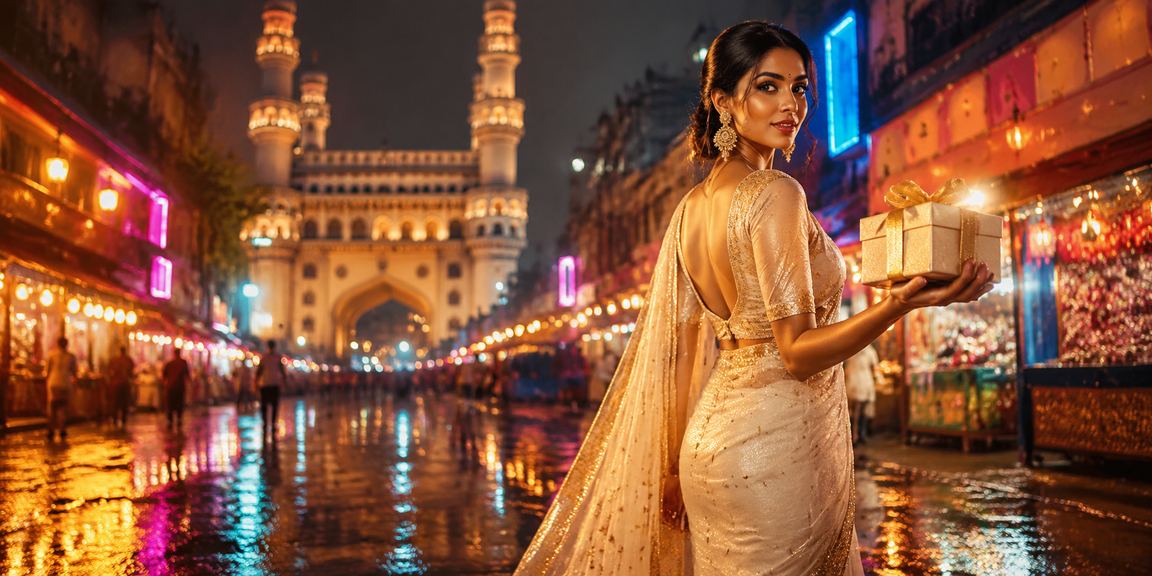 Hyderabad Charminar with neon Teen Patti card scene
