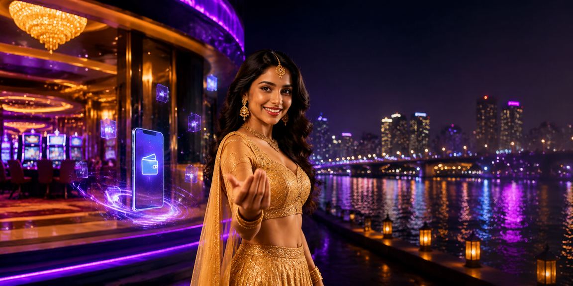 Pune city mobile payment with lehenga neon lights